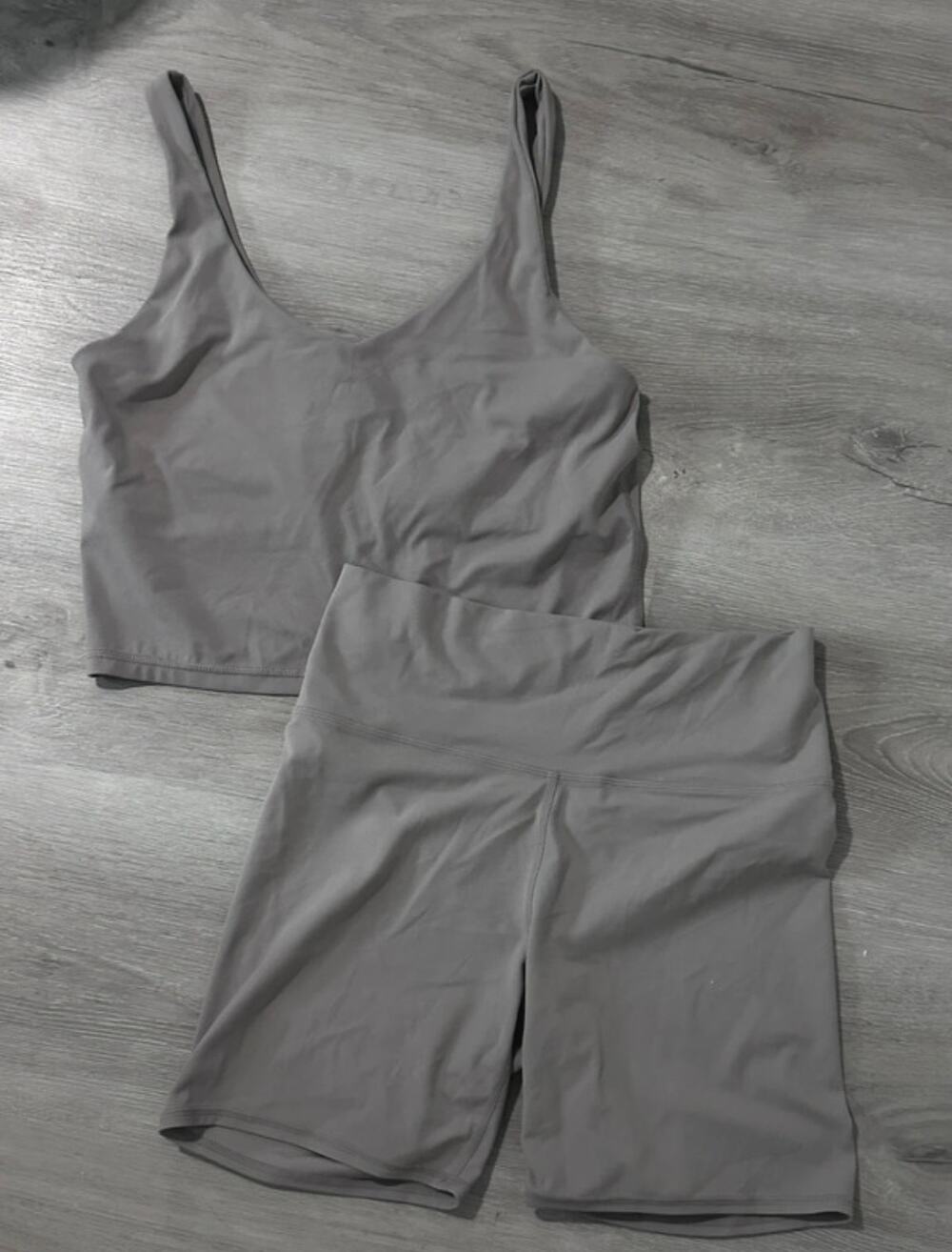 AVIA Gray Matching Activewear Set Crop Tank L Biker Shorts M Workout Athleisure